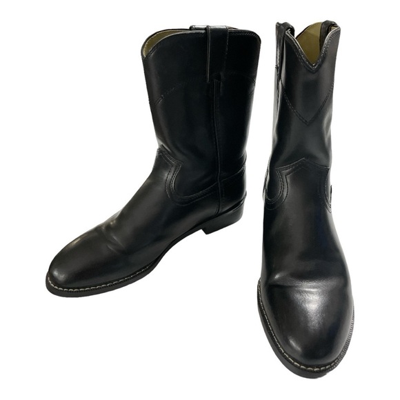 Justin Basics Black Cowboy Leather Roper Boot Men's Size 9EE - Picture 2 of 16